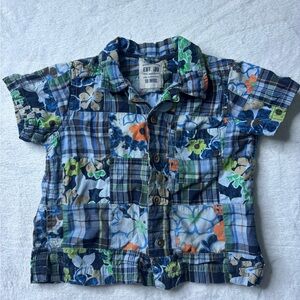 The Children's Place Blue and Green Plaid Floral Shirt
